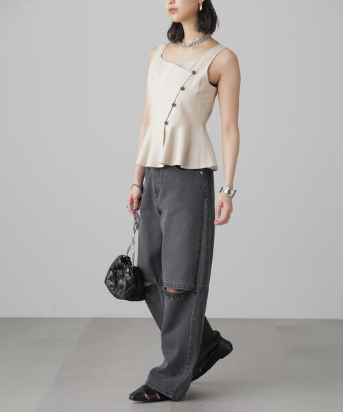 FREE'S MART（フリーズマート）の「◆麻混アシメボタンペプラムブラウス（シャツ/ブラウス・レディース・ブラウン/ライトグリーン/ベージュ・FREE）」の19枚目の写真