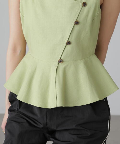 FREE'S MART（フリーズマート）の「◆麻混アシメボタンペプラムブラウス（シャツ/ブラウス・レディース・ブラウン/ライトグリーン/ベージュ・FREE）」の6枚目の写真