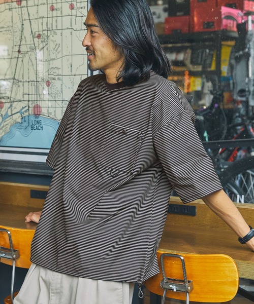 【THECRAFTCREWPRODUCTS】テックファブリックドローコードビッグシルエットクルーネックポケット半袖Tシャツ/接触冷感・吸水速乾