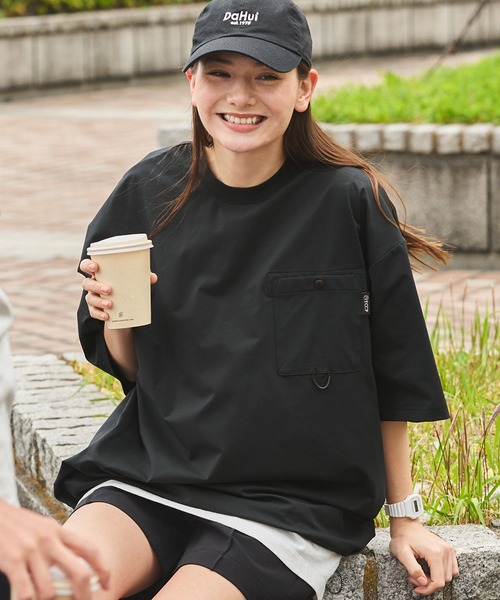 THE CRAFT CREW PRODUCTS（ザクラフトクループロダクツ）の「【THE CRAFT CREW PRODUCTS】テックファブリック ドローコード ビッグシルエット クルーネックポケット半袖Tシャツ / 接触冷感・吸水速乾（Tシャツ/カットソー）」｜詳細画像