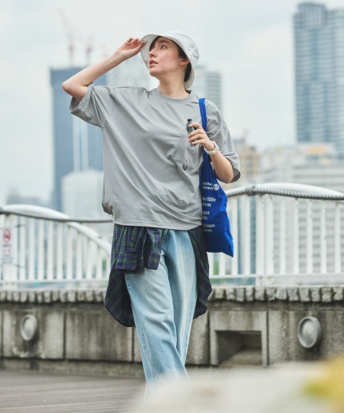 THE CRAFT CREW PRODUCTS（ザクラフトクループロダクツ）の「【THE CRAFT CREW PRODUCTS】テックファブリック ドローコード ビッグシルエット クルーネックポケット半袖Tシャツ / 接触冷感・吸水速乾（Tシャツ/カットソー）」｜詳細画像