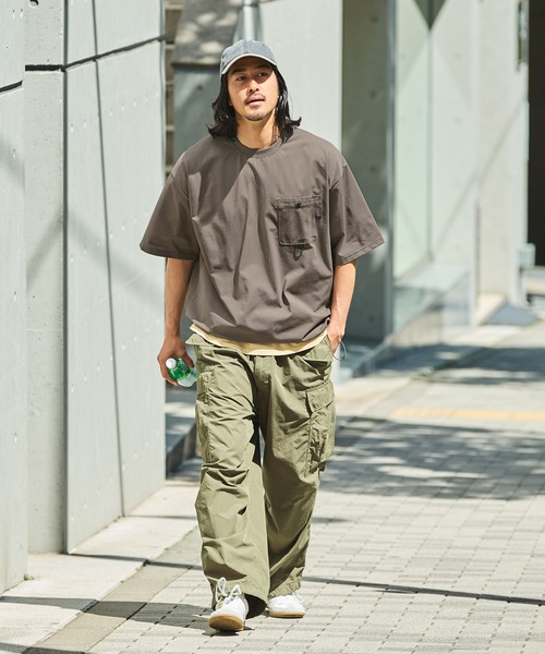 THE CRAFT CREW PRODUCTS（ザクラフトクループロダクツ）の「【THE CRAFT CREW PRODUCTS】テックファブリック ドローコード ビッグシルエット クルーネックポケット半袖Tシャツ / 接触冷感・吸水速乾（Tシャツ/カットソー）」｜詳細画像