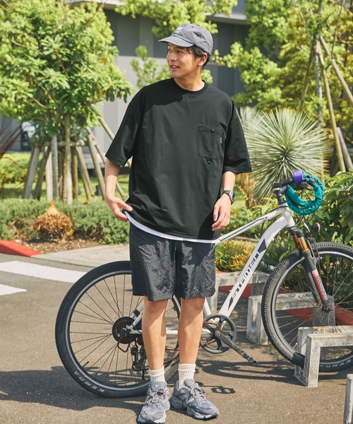 THE CRAFT CREW PRODUCTS（ザクラフトクループロダクツ）の「【THE CRAFT CREW PRODUCTS】テックファブリック ドローコード ビッグシルエット クルーネックポケット半袖Tシャツ / 接触冷感・吸水速乾（Tシャツ/カットソー）」｜詳細画像