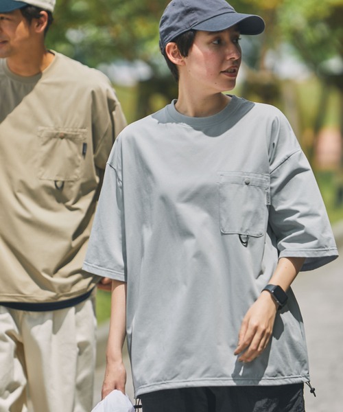 THE CRAFT CREW PRODUCTS（ザクラフトクループロダクツ）の「【THE CRAFT CREW PRODUCTS】テックファブリック ドローコード ビッグシルエット クルーネックポケット半袖Tシャツ / 接触冷感・吸水速乾（Tシャツ/カットソー）」｜詳細画像
