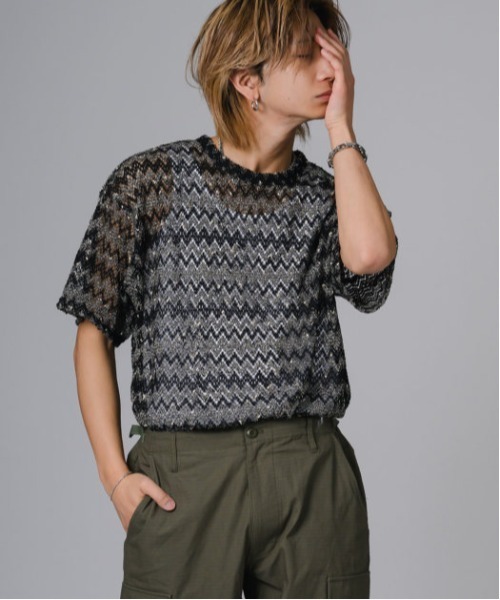 REGIEVO（レジエボ）の「REGIEVO ジャガードニットソーTシャツ（Tシャツ/カットソー・メンズ・ブラック/グレー・L/M）」の2枚目の写真