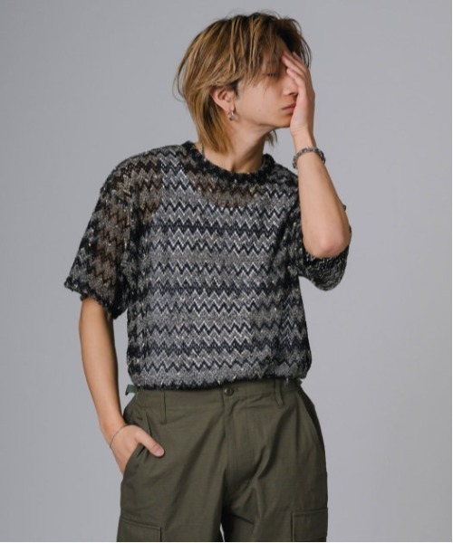 REGIEVO（レジエボ）の「REGIEVO ジャガードニットソーTシャツ（Tシャツ/カットソー・メンズ・ブラック/グレー・L/M）」の3枚目の写真
