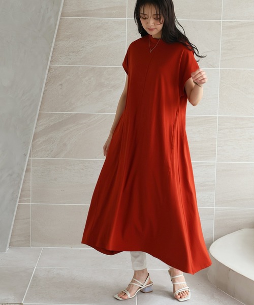 itto...（イット）の「【さらっと着心地のよいコットン100％カットソー素材】センターラインボリュームフレアワンピース（ワンピース・レディース・ブラック/ターコイズブルー/インディゴブルー/グレイッシュベージュ/チャコール/テラコッタ・M）」の15枚目の写真
