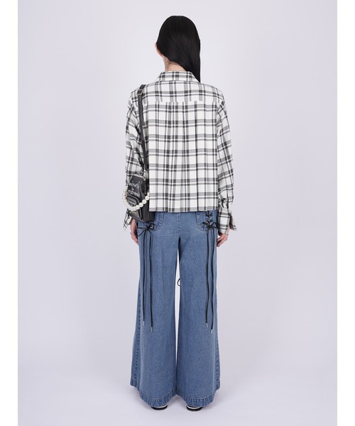 ●●最終価格●●【PAMEO POSE】PLAID PAJAMA SHIRTS PAMEO POSE（パメオポーズ）の「Plaid Ribbon Pleated Shirt（シャツ