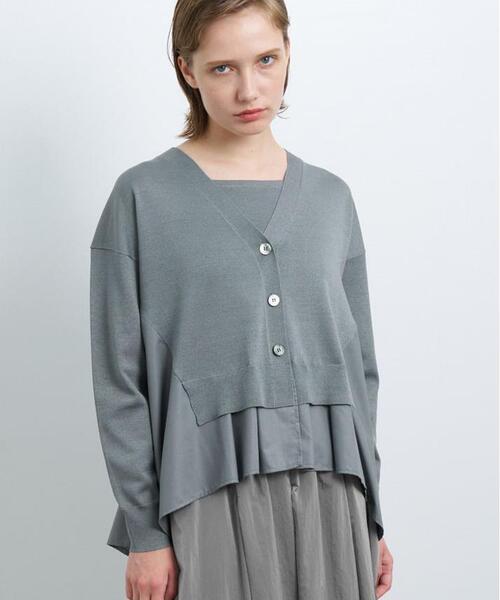 LANVIN en Bleu（ランバンオンブルー）の「Vネックコンビカーディガン（カーディガン/ボレロ・レディース・グレー/ブルー系その他/ブラック・38）」の3枚目の写真