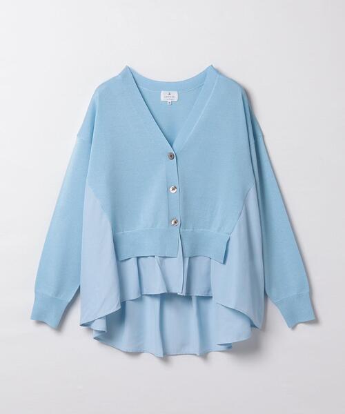 LANVIN en Bleu（ランバンオンブルー）の「Vネックコンビカーディガン（カーディガン/ボレロ・レディース・グレー/ブルー系その他/ブラック・38）」の4枚目の写真