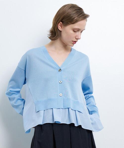 LANVIN en Bleu（ランバンオンブルー）の「Vネックコンビカーディガン（カーディガン/ボレロ・レディース・グレー/ブルー系その他/ブラック・38）」の9枚目の写真