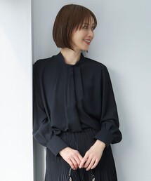 JIYUKU自由区フリルタイドットとろみブラウス黒40美品 刺繍ドットフリルブラウス