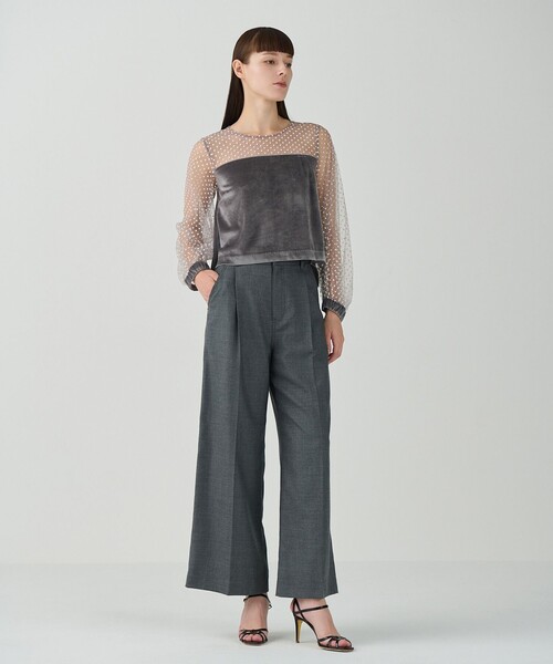 GRACE CLASS(グレースクラス)の「フロッキーチュールコンビトップ(Tシャツ/カットソー・レディース・ブラック/グレー・38/36)」の3枚目の写真