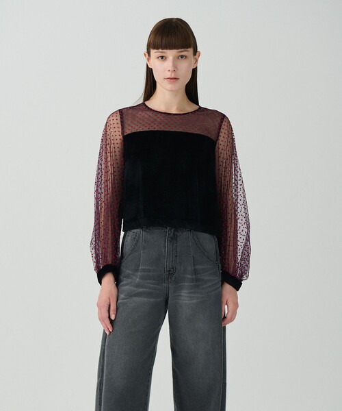 GRACE CLASS(グレースクラス)の「フロッキーチュールコンビトップ(Tシャツ/カットソー・レディース・ブラック/グレー・38/36)」の4枚目の写真