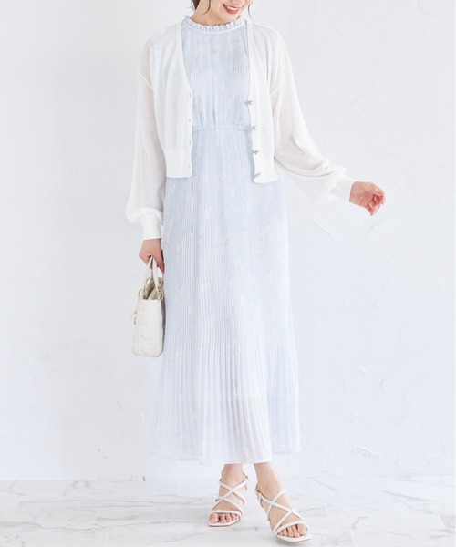 tocco closet(トッコ クローゼット)の「リボン&フリル付きプリーツシフォンフラワープリントワンピース(ワンピース・レディース・ブルー/ピンクベージュ・M)」の8枚目の写真