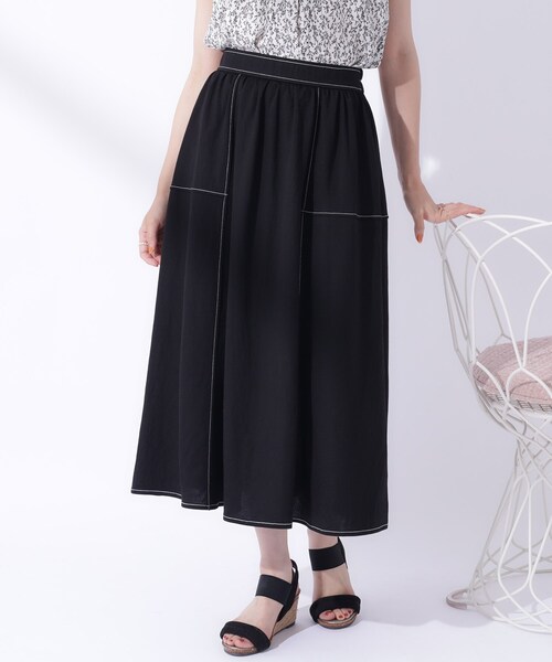 セール】【UV】大人上品な 配色ステッチ フレアスカート（スカート  