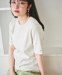 袖ロゴ刺繍リブトップス【シンプル・着回し】