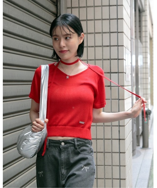3.3 Field Trip （3.3フィールドトリップ）の「3.3 Field Trip／マフラー付きニットT（ニット/セーター・レディース・レッド/ホワイト/ネイビー・FREE）」の3枚目の写真