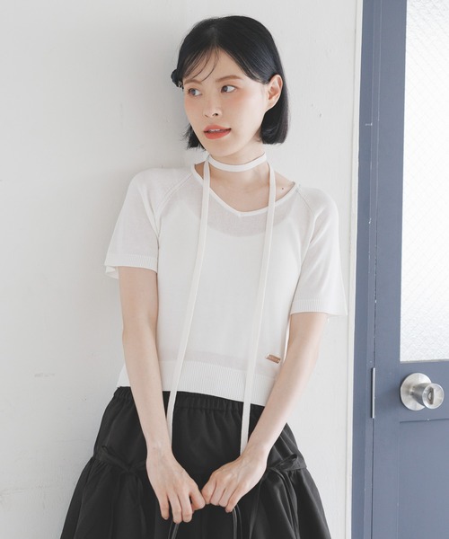 3.3 Field Trip （3.3フィールドトリップ）の「3.3 Field Trip／マフラー付きニットT（ニット/セーター・レディース・レッド/ホワイト/ネイビー・FREE）」の2枚目の写真