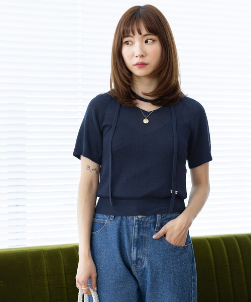 3.3 Field Trip （3.3フィールドトリップ）の「3.3 Field Trip／マフラー付きニットT（ニット/セーター・レディース・レッド/ホワイト/ネイビー・FREE）」の7枚目の写真