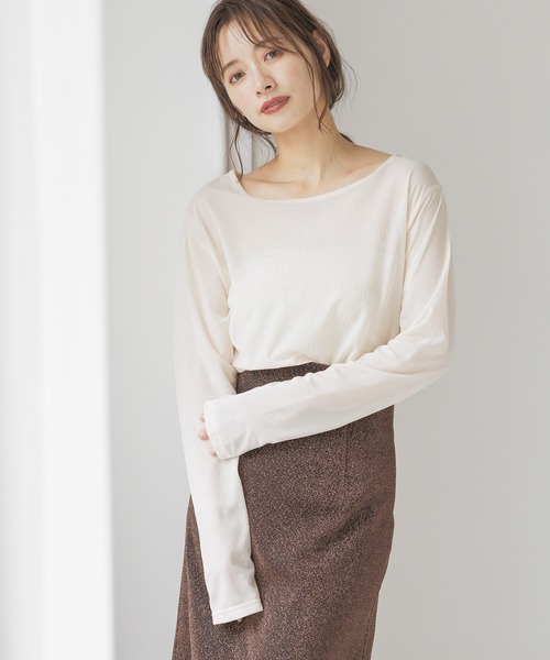 mysty woman（ミスティウーマン）の「［追加2］【スタッフプロデュース】シアークルーネックロングスリーブインナー　142904（Tシャツ/カットソー・レディース・アイボリー/ブラック/ライトグレー・FREE）」の2枚目の写真