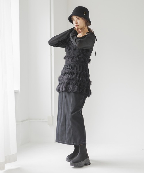 mysty woman（ミスティウーマン）の「［追加2］【スタッフプロデュース】シアークルーネックロングスリーブインナー　142904（Tシャツ/カットソー・レディース・アイボリー/ブラック/ライトグレー・FREE）」の4枚目の写真