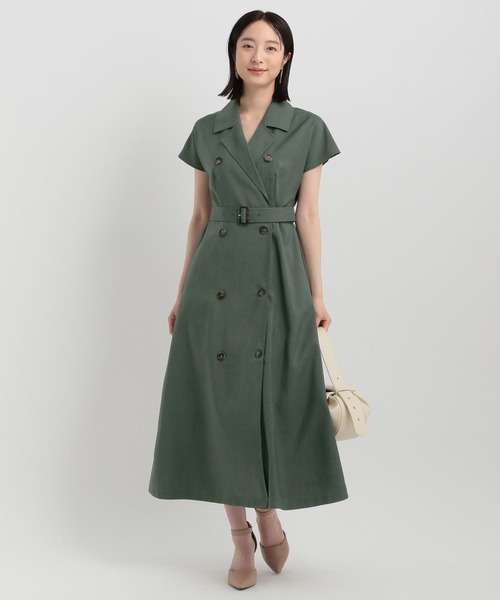 Andemiu(アンデミュウ)の「トレンチワンピースフレンチスリーブ142302(ワンピース・レディース・チャコールグレー/ベージュ/グリーン・FREE)」の3枚目の写真