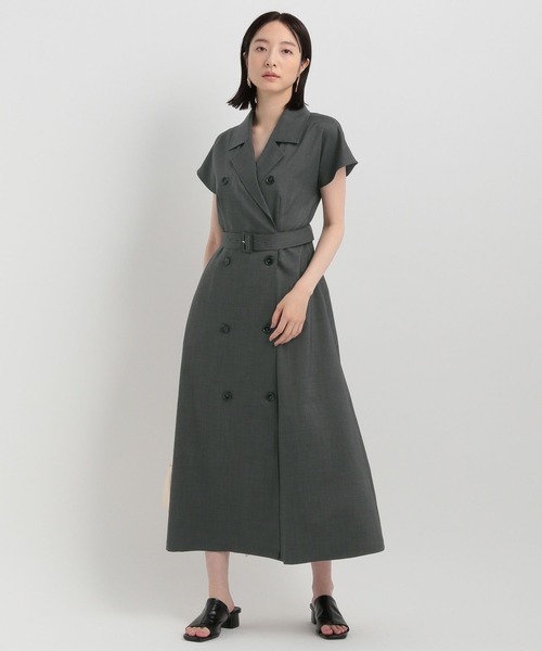 Andemiu(アンデミュウ)の「トレンチワンピースフレンチスリーブ142302(ワンピース・レディース・チャコールグレー/ベージュ/グリーン・FREE)」の4枚目の写真