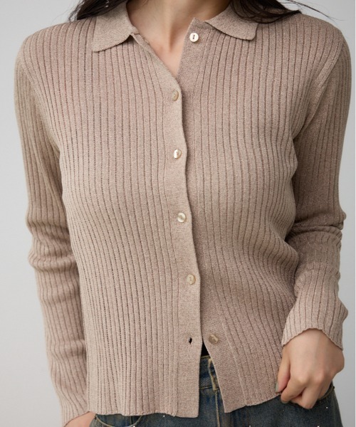 AZUL by moussy(アズールバイマウジー)の「ポロ襟ラメニット(ニット/セーター・レディース・ブラック/ライトベージュ/シルバー・FREE)」の3枚目の写真