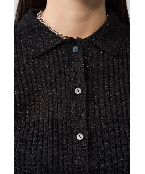 AZUL by moussy(アズールバイマウジー)の「ポロ襟ラメニット(ニット/セーター・レディース・ブラック/ライトベージュ/シルバー・FREE)」の4枚目の写真