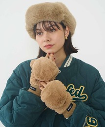 MILKFED.(~NtFh)LOVE HEART FAUX FUR MITTENS()