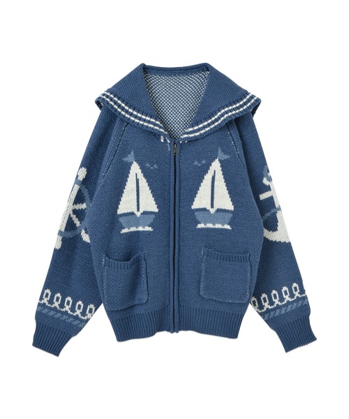 RUBY AND YOU（ルビーアンドユー）の「セーラーカウチンセーター（ニット/セーター・レディース・ブルー/アイボリー・FREE）」の6枚目の写真