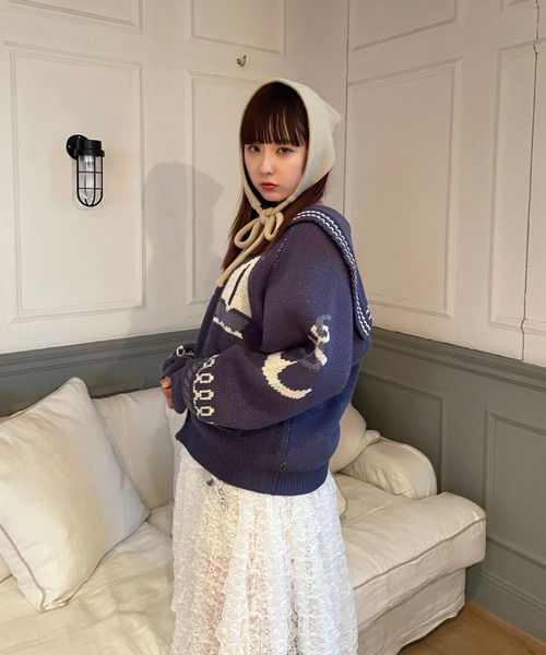 HUMANWOMAN arrive カウチン セーター ニット N429 セール】 ◇2WAYライン入Vネックプルオーバー （ニット