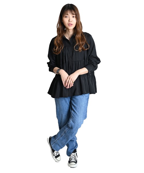 MARAI(マーライ)の「ティアード長袖ブラウス(シャツ/ブラウス・レディース・ブラック×ホワイト/ブラック・FREE)」の3枚目の写真