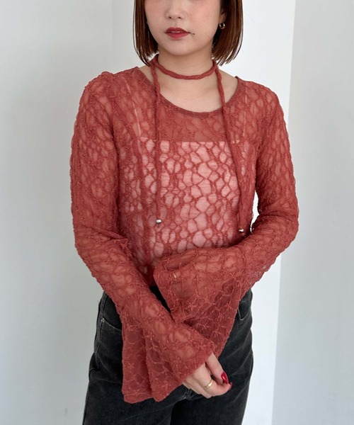 archives(アルシーヴ)の「【入荷禁止】ラメカットレースチョーカーTOPS(Tシャツ/カットソー・レディース・オレンジ/アイボリー/ブラック・MEDIUM)」の1枚目の写真