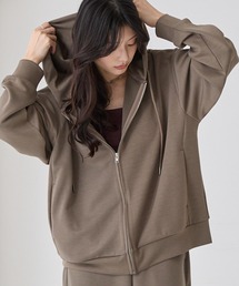 イージードライダンボールニットスウェットジップパーカーモカ