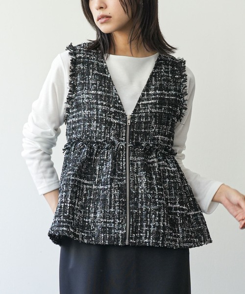 p*i様 アンミヌUNMINOU☆ツイードベスト アンミヌ unminou フリルツイードベスト♫ 【公式通販】