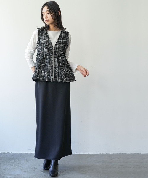 mili an deni(ミリアンデニ)の「ミックスツィードペプラムベスト(ベスト・レディース・ブラック/グレー/ブラック系その他/ミックスグレー・M)」の7枚目の写真