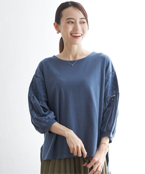 ikka(イッカ)の「【親子コーデ】袖幾何学レース切り替えプルオーバー(Tシャツ/カットソー・レディース・ブルー/ブラック/オフホワイト・M/L/S)」の9枚目の写真