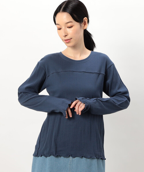 ONIGIRI(オニギリ)の「ランダムリブ クルーネックTシャツ (長袖)(Tシャツ/カットソー・レディース・アイボリー/イエロー/ブルー/チャコール・FREE)」の4枚目の写真