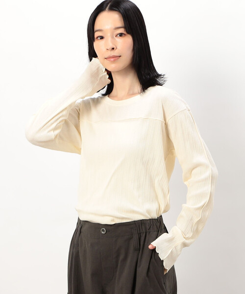 ONIGIRI(オニギリ)の「ランダムリブ クルーネックTシャツ (長袖)(Tシャツ/カットソー・レディース・アイボリー/イエロー/ブルー/チャコール・FREE)」の2枚目の写真