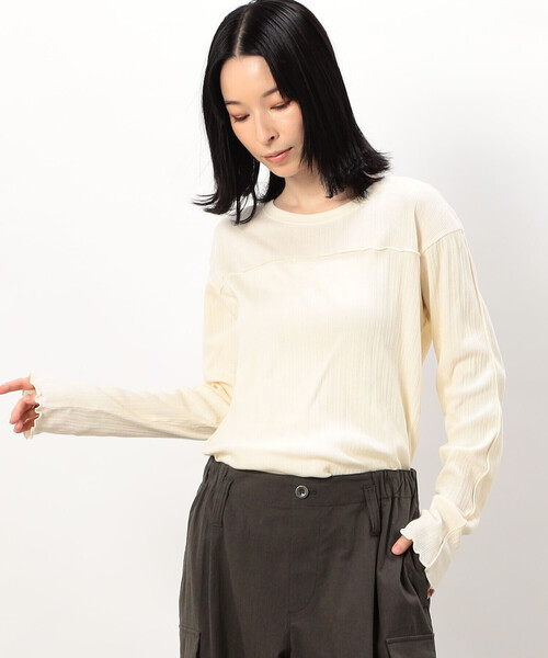 ONIGIRI(オニギリ)の「ランダムリブ クルーネックTシャツ (長袖)(Tシャツ/カットソー・レディース・アイボリー/イエロー/ブルー/チャコール・FREE)」の22枚目の写真