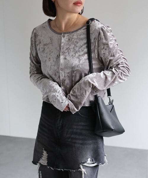 セール】2wayベロアドロストトップス（カーディガン/ボレロ）｜ap