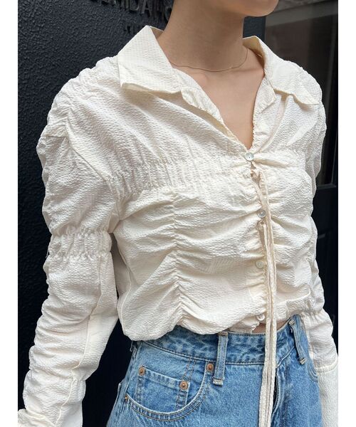 Ungrid（アングリッド）の「シャーリングデザインブラウス（シャツ/ブラウス・レディース・オフホワイト/その他1/ピンク・FREE）」の10枚目の写真