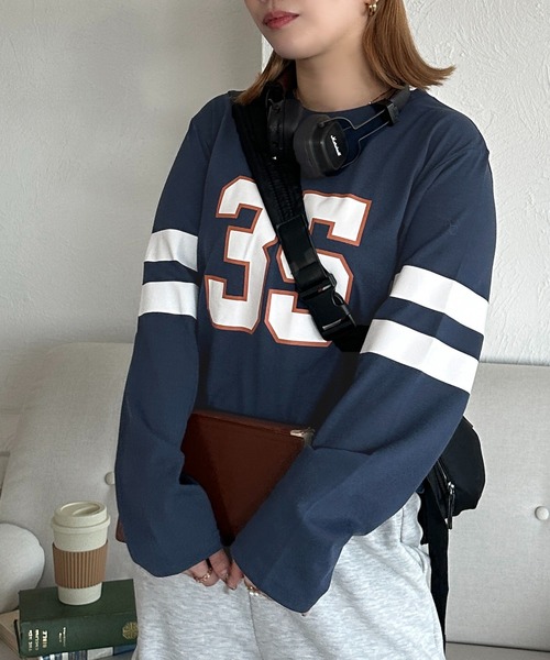apres jour mignon(アプレジュールミニョン)の「【apresjour mignon】ユニセックスナンバーロンT【ZOZOTOWN限定アイテム】(Tシャツ/カットソー・レディース・アイボリー/ピンク/ネイビー・X-LARGE/MEDIUM)」の4枚目の写真