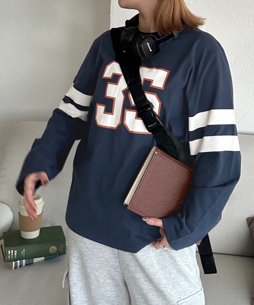 apres jour mignon(アプレジュールミニョン)の「【apresjour mignon】ユニセックスナンバーロンT【ZOZOTOWN限定アイテム】(Tシャツ/カットソー・レディース・アイボリー/ピンク/ネイビー・X-LARGE/MEDIUM)」の5枚目の写真