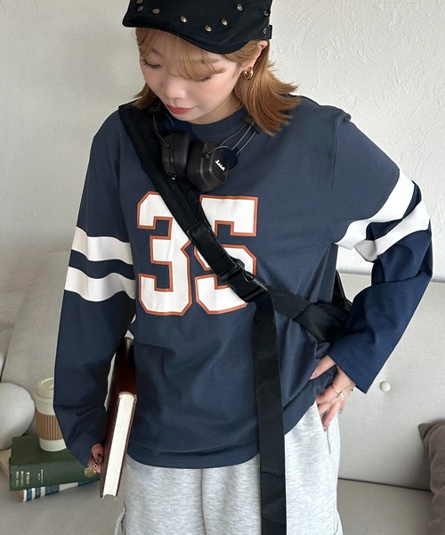 apres jour mignon(アプレジュールミニョン)の「【apresjour mignon】ユニセックスナンバーロンT【ZOZOTOWN限定アイテム】(Tシャツ/カットソー・レディース・アイボリー/ピンク/ネイビー・X-LARGE/MEDIUM)」の7枚目の写真