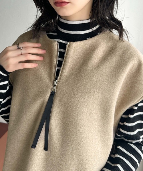 classicalelf（クラシカルエルフ）の「１枚で着回し力抜群。前後2wayフェイクウール素材ハーフジップワンピース（ワンピース・レディース・ブラック/ベージュ・X-LARGE/MEDIUM/LARGE/SMALL）」の18枚目の写真