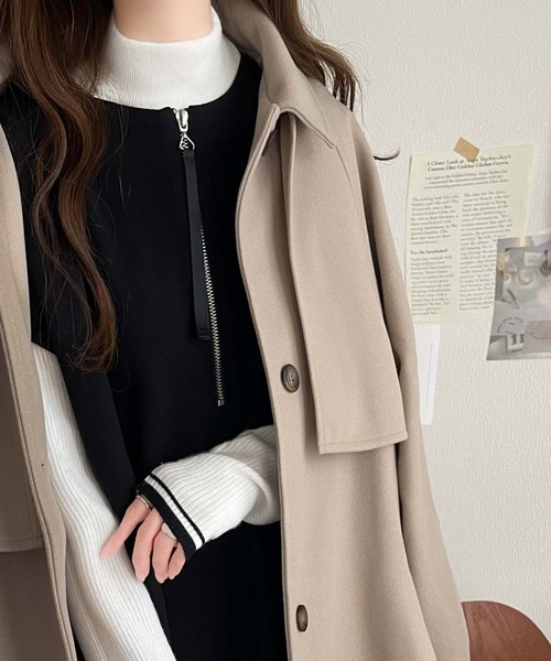 セール】1枚で着回し力抜群。前後2wayフェイクウール素材ハーフジップ