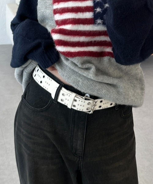 apres jour mignon(アプレジュールミニョン)の「【apresjour mignon×ARIAZ】スタッズベルト(ベルト・レディース・ブラック/レッド/オフホワイト・ONESIZE)」の6枚目の写真